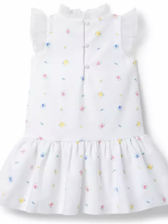 Janie and Jack Other - Janie and Jack White Floral Drop Waist Cotton Dress Flutter Sleeve Sz 8
